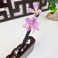 Elegante fermaglio per capelli in legno nero con fiori di lavanda e stami di perle - Viola