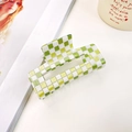 Pince à cheveux rectangulaire à damier vert et blanc en acétate élégant - Moyenne (7.5cm) / Square Style / Vert