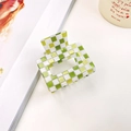 Pince à cheveux rectangulaire en acétate à damier vert et blanc pour femme - Petite (5cm) / Square Style / Vert