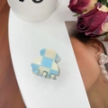 Mini blue and white checkered hair claw clip made of polished acetate for styling - 2.7cm / Blue & Cream (A028)