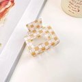 Grande pince à cheveux rectangulaire à carreaux jaunes et blancs pour chignons élégants - Petite (5cm) / Square Style / Jaune