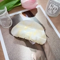 French style hair claw clip in translucent milky white with gold glitter texture - White