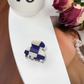 Mini checkered hair claw clip in blue and cream finish for girls and women - 2.7cm / Navy (A028)