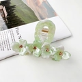 Pince à cheveux en acétate vert menthe avec fleurs marbrées et strass couleur champagne - 7.3cm Vert Clair