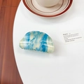 Blue and cream marbled acrylic hair claw clip with a glossy finish for women - Lake Blue