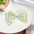 Pince à cheveux nœud vert clair à carreaux et pois avec perles blanches décoratives - Pince Nœud Gingham Pois Perle