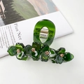 Pince à cheveux fleur vert foncé translucide avec strass et pétales élégants en résine - 7.3cm Vert Foncé
