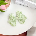Barrette à nœud à carreaux vert clair élégante en organza avec détail en métal - Accessoire Cheveux Grand Nœud Gingham