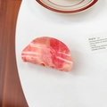 Glitter acrylic hair claw clip with red and white marbled resin pattern for women - Watermelon red