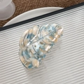 Molla per capelli a foglia in acetato con motivi marmorizzati blu e beige per donna - Blu e Bianco