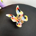 Rainbow checkered butterfly hair claw clip with colorful PVC pattern and gold spring - Multi Color Grid