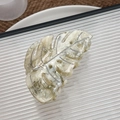 Elegant leaf-shaped hair claw clip with creamy beige marble texture and silver spring - Smoke