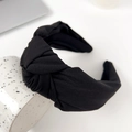 Cerchietto largo in tessuto nero con trama intrecciata premium e design con nodo - Nero