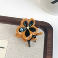 Clover acetate hair claw clip in tortoiseshell orange and black with center crystal - Turmeric