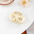 Elegant cream yellow matte plastic hair claw clip with minimalist hollow design - Bowknot Off-white 8CM