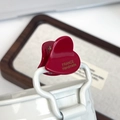 Glossy red acetate heart hair clip with gold France Handmade logo engraving - Red Heart