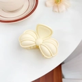 Beige bow-shaped matte hair claw clip with wave texture for women's hairstyling - Off-white 8.5CM