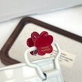 Elegant red flower acetate hair claw clip with gold handmade lettering detail - Red Flower Style