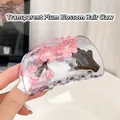 Handheld transparent acetate hair claw clip featuring pink plum blossom floral patterns - Transparent Plum Blossom Style
