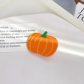 Cute orange pumpkin acetate hair clip with green stem and vertical ridge textures - Pumpkin
