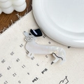 Pinza para el pelo de dachshund en acetato blanco perlado con sombrero negro y strass - Caniche-Blanco