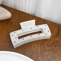 Rectangle hair claw clip with black polka dots on translucent white resin finish - White Square Hollow Style