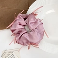 Pink satin scrunchie featuring delicate ribbon bows in a French ballet style aesthetic - Pink Purple