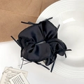 Elegant black satin scrunchie with delicate ribbon bows for ballet core hairstyles - Black