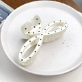 Pinza per capelli a cuore bianco crema a pois con elegante finitura lucida per donne - Cuore