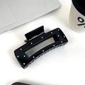 Minimalistische schwarze Haarklammer mit weißen Punkten für dickes Haar im Alltag - Schwarz Quadratisch Ausgehöhlt