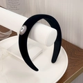 Elegante diadema de terciopelo negro para mujer con perlas y diseño acolchado grueso - Negro