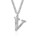 Ασημένιο κολιέ με μενταγιόν γράμμα V και υφή diamond-cut σε λεπτή αλυσίδα κοσμήματος - Γράμμα V Χρώμα Ατσαλιού Μενταγιόν Μόνο (Χωρίς Αλυσίδα)