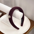 Handmade woven burgundy sponge headband with pearl camellia flower and gold accents - Woven Camellia Style / Dark Red Camellia