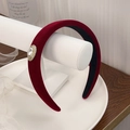 Elegant burgundy velvet headband featuring a vintage faux pearl accent for women - Burgundy