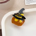 Graziosa pinza per capelli in acetato a forma di zucca di Halloween con cappello - Zucca Scheletro