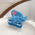 Blue marble elephant hair claw clip with pink heart ear details and acetate finish - Blue (Elephant)