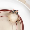 Cute cat acetate hair claw clip with creamy white faux fur ball and tortoise shell texture - Beige Tortoiseshell Cat