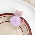 Cute pink marble acetate cat hair clip featuring a soft purple plush pompom detail - Purple Cat