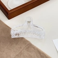 Transparent acrylic hair claw clip with delicate white lace pattern and silver spring - White Half Moon Style