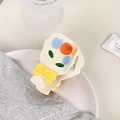 Cream tulip flower hair claw clip with colorful floral pattern and yellow bow detail - Tulip Shape / Beige Tulip