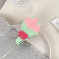Pink tulip flower hair claw clip with acetate petals and red 3D bow accent - Tulip Shape / Cyan Tulip