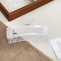 White lace pattern acrylic hair claw clip with elegant rectangular hollow design - White Square Style