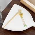 Elegante fermaglio per capelli a farfalla dorata con nappe di perline verdi in piatto - Oro Farfalla Nappa