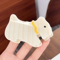 Cute cream Scottie dog hair claw clip made of acetate with yellow collar detail - Khaki Dog