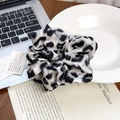 Elegant large black and white animal print scrunchie with soft glossy fabric texture - Grey Leopard