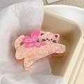Molla per capelli in acetato rosa marmorizzato a forma di gatto con farfalla - Gatto Farfalla