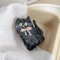Pince à cheveux chat noir en acétate avec petit nœud rose et texture marbrée - Chat avec nœud