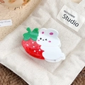 Cute white bunny holding a glittery red strawberry hair claw clip for girls - Rabbit Strawberry Style (A666) / White Rabbit