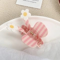 Pink striped acrylic claw clip with white daisy flowers and durable metal spring - Pink Stripe Butterfly 8.5cm (A645)