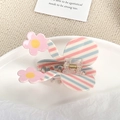 Pink and blue striped acrylic bow hair claw clip with floral accents for girls - Red and Blue Stripe Butterfly 8.5cm (A645)